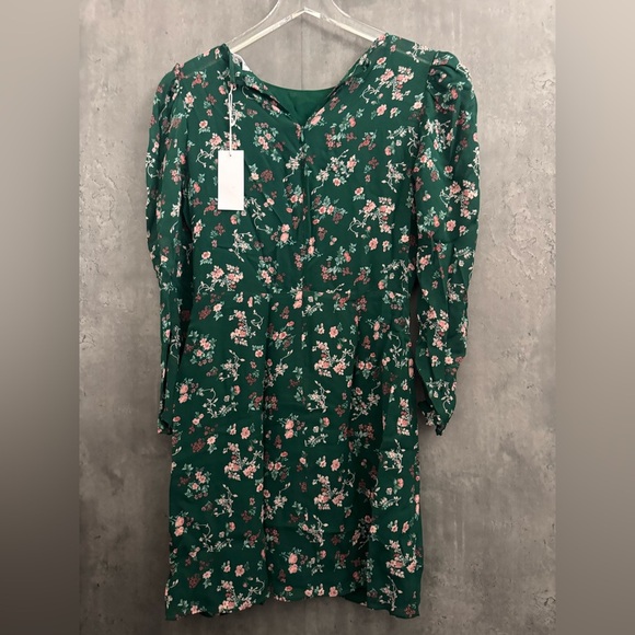 Reformation Juni Green Gathered Floral Print Crepe Mini Dress Size 10 B723 - Picture 5 of 8